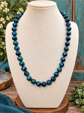 Blue tigers eye 10 mm Hand knotted  20’inch necklace you choose